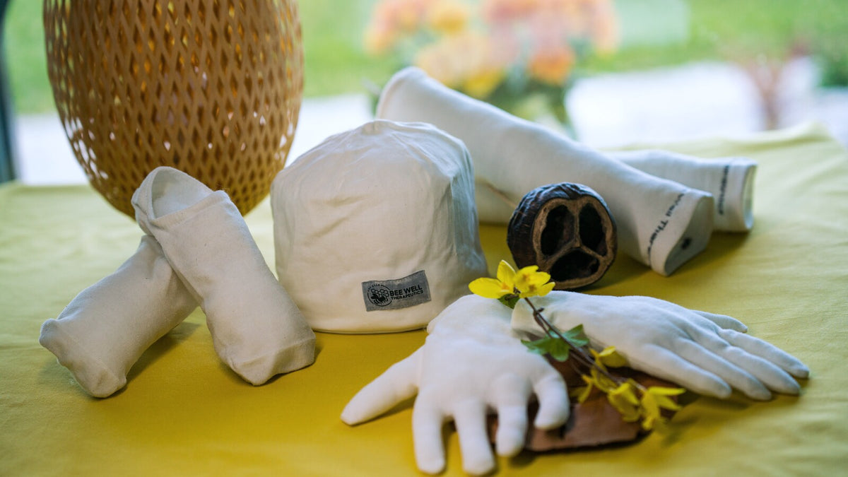 Bee Well topical-delivery socks, gloves, and sleeves